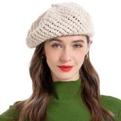 ZLYC Damen Kabel Stricken Baskenmützen Geflochtene Baggy Wolle Barett Winter Warmer Beanie(Beige),Einheitsgröße von ZLYC