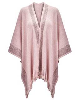 ZLYC Damen-Poncho mit goldenem Rand, gestrickte Decke, Poncho, Mantel, Cardigan (Rose),Einheitsgröße von ZLYC