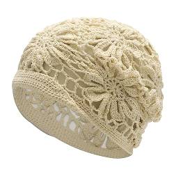 ZLYC Damen Sommer Strickmützen Handgemacht Häkelmütze Slouch Beanie Mütze(Gestrickt Beige) von ZLYC