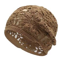 ZLYC Damen Sommer Strickmützen Handgemacht Häkelmütze Slouch Beanie Mütze(Gestrickt Tan) von ZLYC