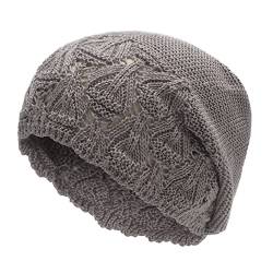 ZLYC Damen Sommer Strickmützen Handstricken Häkelmütze Grntage Beanie Mütze(Massives Grau) von ZLYC