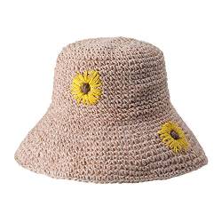 ZLYC Damen Sonnenhut Faltbar Sommer Strohhut Breite Krempe Strandhut UV Schutz Outdoorhut mit Sonnenblume,Sonnenblume Rosa,Gr. Einheitsgröße von ZLYC