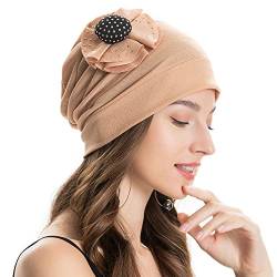 ZLYC Damen Summer Beanie Mütze Elastischer Chemo Hut mit Blumen(Festes Khaki) von ZLYC
