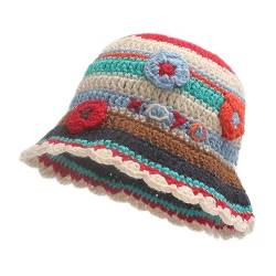 ZLYC Damen Winter Fischerhut Mode Strick Cloche Mütze Einfarbiger Warm Hut(Floral Bunt Gestrickt) von ZLYC