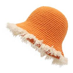 ZLYC Damen Winter Fischerhut Mode Strick Cloche Mütze Einfarbiger Warm Hut(Getrimmt Orange) von ZLYC