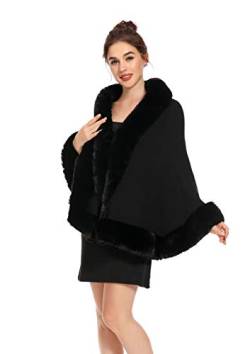 ZLYC Damen Winter Kunstpelz Poncho Cape Strick Schal Stola Warm Cardigan (Schwarz),Einheitsgröße von ZLYC