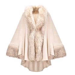 ZLYC Damen Winter Kunstpelz Poncho Cape Warm Umhang Faux Fur Kragen Mäntel Strickjacke(Weiß) von ZLYC