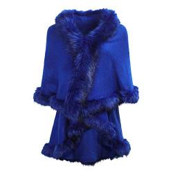 ZLYC Damen Winter Kunstpelz Poncho Strick Schal Stola Warm Cape Cardigan (Königs Blau),Einheitsgröße von ZLYC