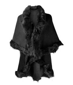 ZLYC Damen Winter Kunstpelz Poncho Strick Schal Stola Warm Cape Cardigan (Schwarz),Einheitsgröße von ZLYC