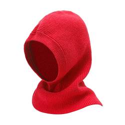 ZLYC Damen Winter Sturmhauben Stricken Winddicht Beanie Mütze Kapuzenschal(Solides Rot) von ZLYC