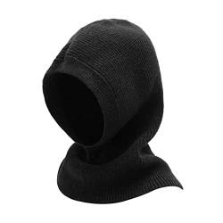 ZLYC Damen Winter Sturmhauben Stricken Winddicht Beanie Mütze Kapuzenschal(Solides Schwarz) von ZLYC