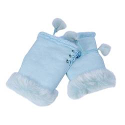 ZLYC Damen Winter Warme Kunstpelz Halbfinger Handschuhe Fingerlose Fäustlinge(Blau) von ZLYC