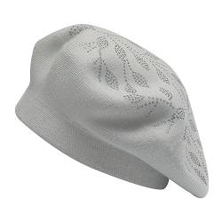 ZLYC Damen Wolle Baskenmütze Klassische Französischen Barett Warm Beret Mütze(Blätter Grau) von ZLYC