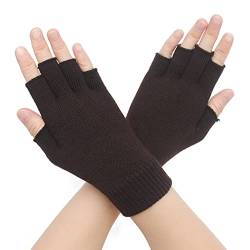 ZLYC Damen Wolle Halbfinger Handschuhe Winter Stricken Fingerlose Handschuhe(Einfarbig Braun) von ZLYC
