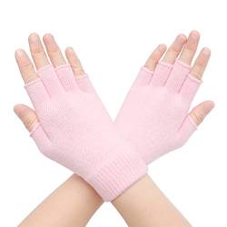 ZLYC Damen Wolle Halbfinger Handschuhe Winter Stricken Fingerlose Handschuhe(Einfarbig Rosa) von ZLYC