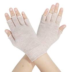 ZLYC Damen Wolle Halbfinger Handschuhe Winter Stricken Fingerlose Handschuhe (Einfarbig Beige),Einheitsgröße von ZLYC