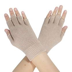 ZLYC Damen Wolle Halbfinger Handschuhe Winter Stricken Fingerlose Handschuhe (Einfarbig Bräune),Einheitsgröße von ZLYC