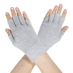 ZLYC Damen Wolle Halbfinger Handschuhe Winter Stricken Fingerlose Handschuhe (Einfarbig Grau),Einheitsgröße von ZLYC