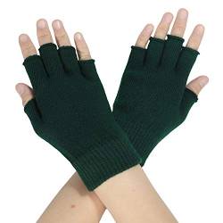ZLYC Damen Wolle Halbfinger Handschuhe Winter Stricken Fingerlose Handschuhe (Einfarbig Grün),Einheitsgröße von ZLYC
