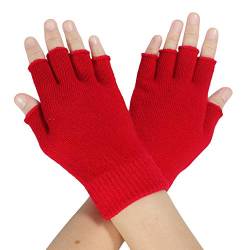 ZLYC Damen Wolle Halbfinger Handschuhe Winter Stricken Fingerlose Handschuhe (Einfarbig Rot) von ZLYC