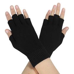 ZLYC Damen Wolle Halbfinger Handschuhe Winter Stricken Fingerlose Handschuhe (Einfarbig Schwarz),Einheitsgröße von ZLYC