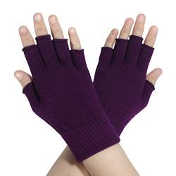 ZLYC Damen Wolle Halbfinger Handschuhe Winter Stricken Fingerlose Handschuhe (Einfarbig Violett),Einheitsgröße von ZLYC