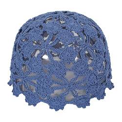 ZLYC Frauen Baumwolle Häkeln Schädel Kappe Handgemachte Strick Ausschnitt Floral Beanie Hut, Marineblau, Einheitsgröße von ZLYC