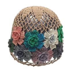 ZLYC Häkelmütze mit Totenkopf aus Baumwolle Beanie-Mütze, Blumen, Khaki, Einheitsgröße von ZLYC