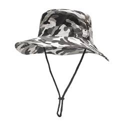 ZLYC Herren Camouflage Sonnenhut Safari Hut Mesh Outdoorhut Boonie Hut(8 cm Krempe, Camouflage, Weiß) von ZLYC