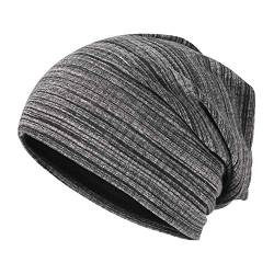 ZLYC Herren Sommer Leichte Slouch Beanie Strickmützen,Gestreift Grau,Gr. Einheitsgröße von ZLYC