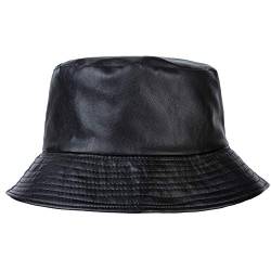 ZLYC Unisex Fashion Bucket Hat PU Leder Regenhut Wasserdicht Fischerhut, schwarz, Einheitsgröße von ZLYC