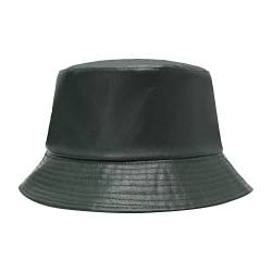 ZLYC Unisex Fashion Bucket Hat PU-Leder Regenhut wasserdicht Fischerhüte(Dunkelgrün) von ZLYC