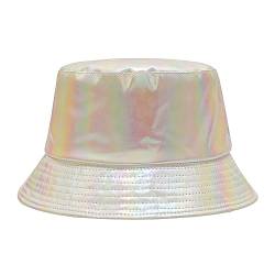 ZLYC Unisex Fashion Bucket Hat PU-Leder Regenhut wasserdicht Fischerhüte(Holografisches Beige) von ZLYC