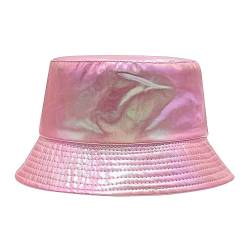 ZLYC Unisex Fashion Bucket Hat PU-Leder Regenhut wasserdicht Fischerhüte(Metallisches Neon-Rosa) von ZLYC