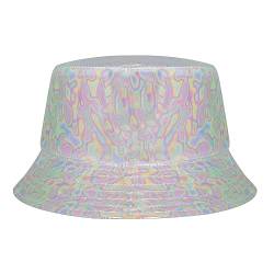 ZLYC Unisex Fashion Bucket Hat PU-Leder Regenhut wasserdicht Fischerhüte(Trippy Weiß) von ZLYC