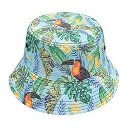 ZLYC Unisex Früchte Druck Sonnenhut Strandhut Fishermütze Outdoor-Hut(Tropical Toucans Blue) von ZLYC