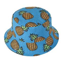 ZLYC Unisex Früchte Druck Sonnenhut Strandhut Fishermütze Outdoor-Hut,Blau Ananas 2,Einheitsgröße von ZLYC