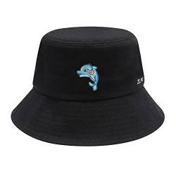 ZLYC Unisex Mode Bestickte Fischerhüte Sommerhut Outdoor-Hut Für Jugendliche(Delphin Schwarz) von ZLYC