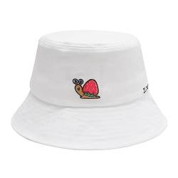 ZLYC Unisex Mode Bestickte Fischerhüte Sommerhut Outdoor-Hut Für Jugendliche(Schnecke Erdbeere Weiß) von ZLYC