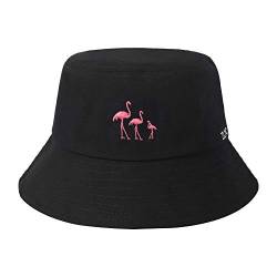 ZLYC Unisex Mode Bestickte Fischerhüte Sommerhut Outdoor-Hut Für Jugendliche (Schwarz Flamingo),Gr. Einheitsgröße von ZLYC