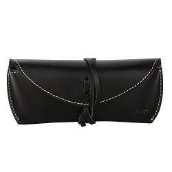 ZLYC Unisex handgefertigtes hartes Leder Kollektion Brillenetui Sonnenbrillenetui, 18,8 x 8,6 x 5,6 cm, Schwarz C von ZLYC