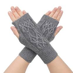 ZLYC Winter Wolle Halbfinger Handschuhe Stricken Fingerlose Armwärmer (Häkeln Grau) von ZLYC
