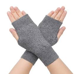 ZLYC Winter Wolle Halbfinger Handschuhe Stricken Fingerlose Armwärmer (Uni Grau) von ZLYC