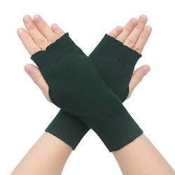 ZLYC Winter Wolle Halbfinger Handschuhe Stricken Fingerlose Armwärmer (Uni Grün) von ZLYC