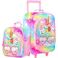 ZLYERT 2PCS Gepäck für Mädchen Jungen, Einhorn Kinder Handgepäck Koffer für Kinder, Dinosaurier Koffer mit Set 12 Zoll Kleinkind Rucksack, Love Pink, Einheitsgröße, Kinder von ZLYERT