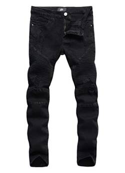 ZLZ Herren Slim Fit Biker Jeans, Super Bequeme Stretch Dünner Biker Denim Jeans Hosen 31 Schwarz01 von ZLZ