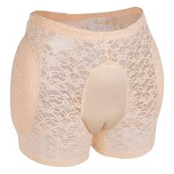 ZMASI Transluzente Spitze Unterwäsche Herren Hiding Gaff Panty Slip für Crossdresser, gepolsterte Hüften Enhancer mit abnehmbaren Pads - Beige - X-Large von ZMASI