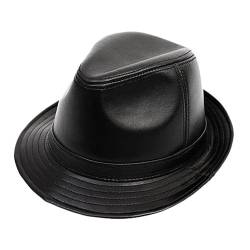 Fedora Hut Mode Leder Gangster Hüte für Herren Damen,Trilby Breiter Krempe Vintage Style Dress Hut von ZMNKH