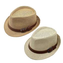 ZMNKH Herren Damen Strohhut mit kurzer Krempe Panama Fedora Trilby Hut Sommerhut 2er Pack von ZMNKH