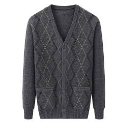 ZMNKH Strickjacke Herren Pullover V Ausschnitt Cardigan Winterjacke Klassischer Warme Weiche Strickjacken mit Knöpfe und Taschen für Männer,100% Kaschmir von ZMNKH